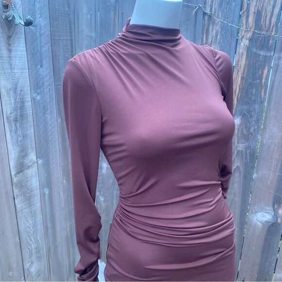 Zara Long Sleeve Mock Neck draped Bodycon Dress XS - Picture 5 of 13